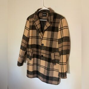 Plaid Pea Coat - Tan and Black